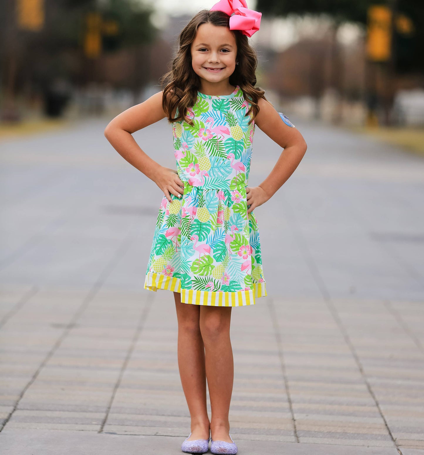 Girls Spring Pink Flamingo & PalmsTropical Dress sz 2/3T