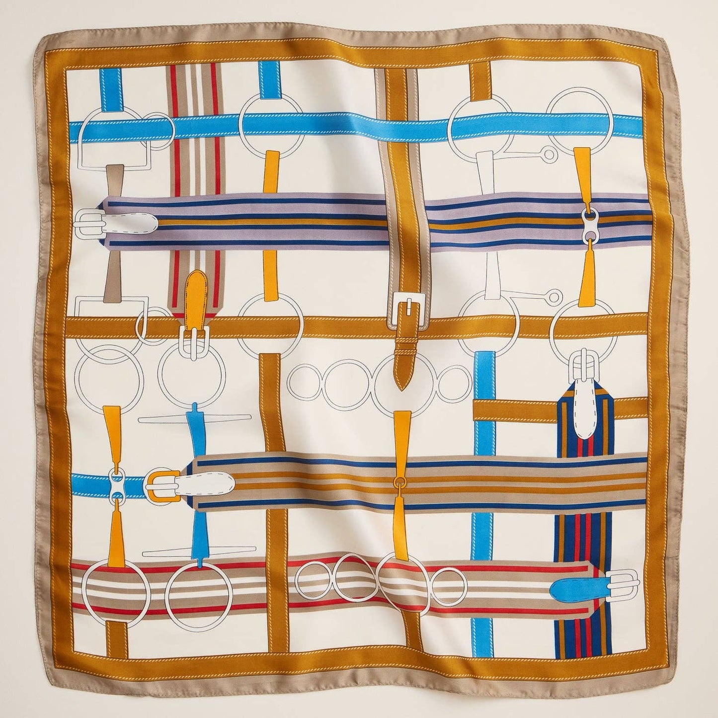 Elegant Equestrian Silk-Feel Square Scarf with Print