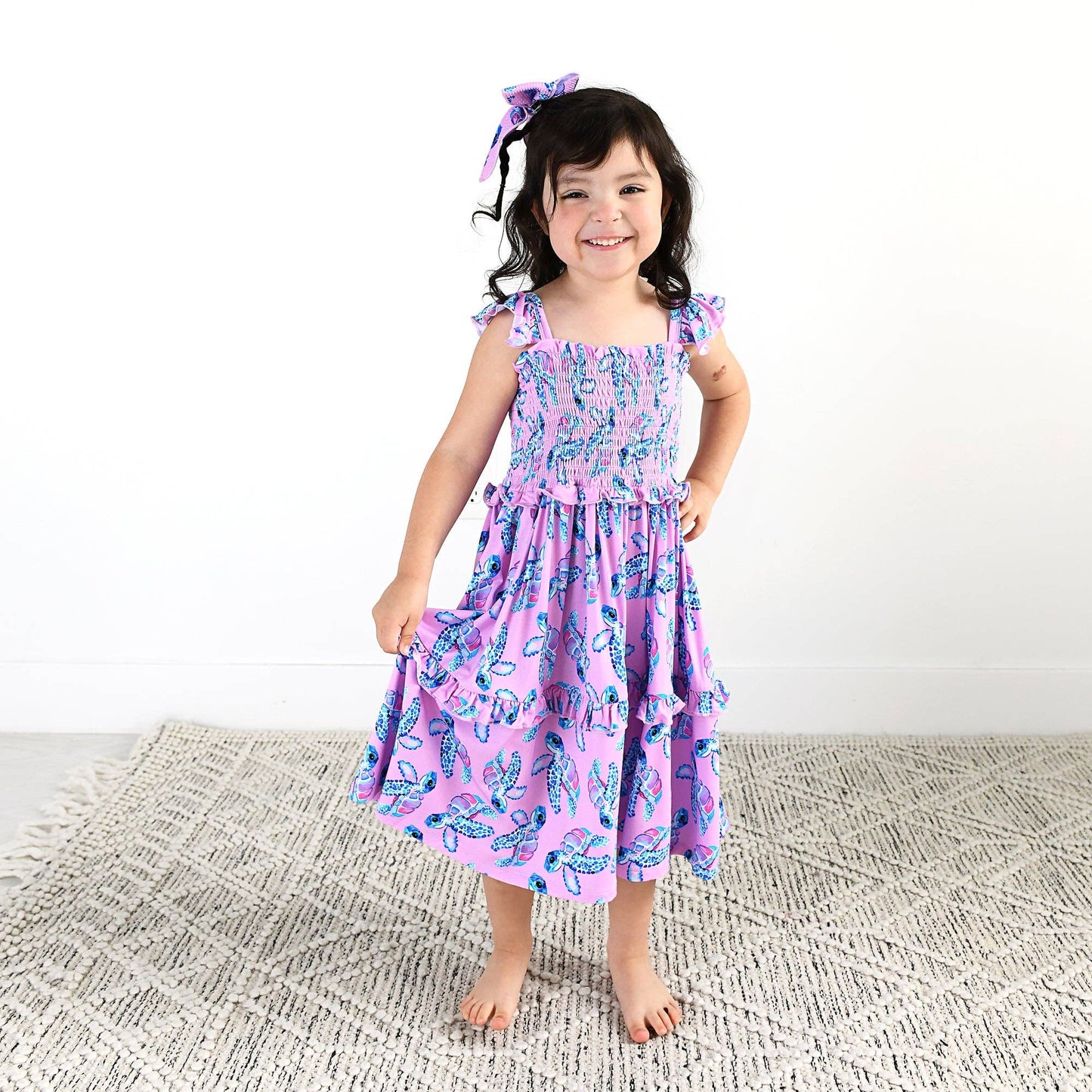 Waverly Sea Turtles Smocked Dress Bamboo Kids Outfit