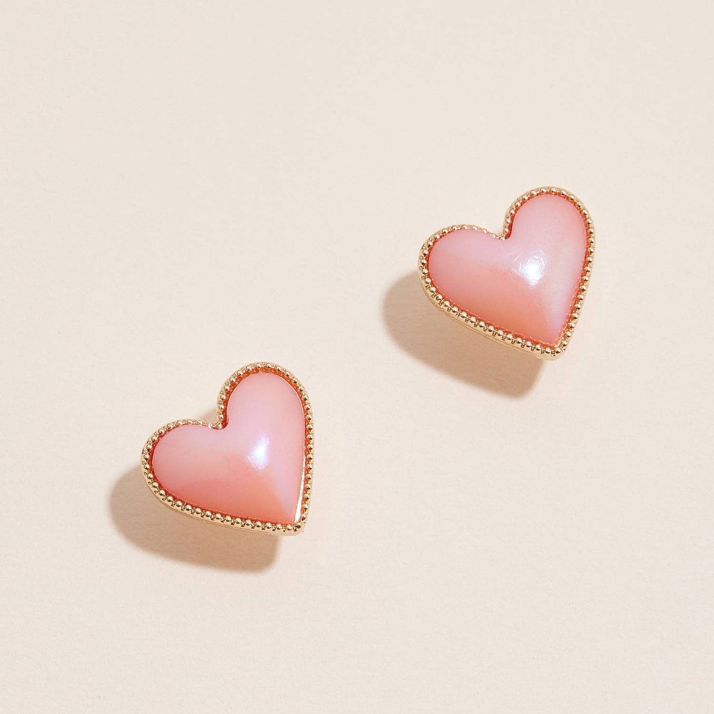 Gold Trim Heart Stud Earrings
