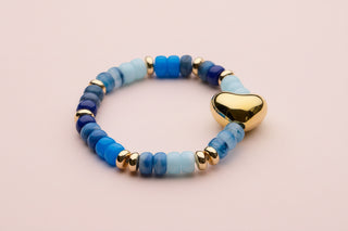 Glass Bead Bracelet with Gold Heart Accent