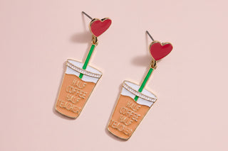 Half Coffee and Half Teacher Enamel Post Earrings