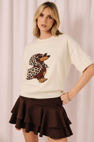 Women's Whimsical Dachshund Short Sleeve Knit Sweater