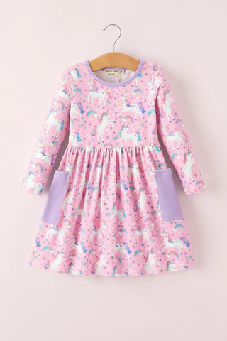 Girls Magical Unicorn & Rainbow Pocket Dress