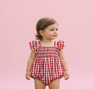 Summer Plaid Smocked Ruffle Girl Romper Sibling Outfits