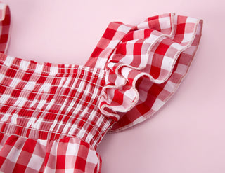 Summer Plaid Smocked Ruffle Girl Romper Sibling Outfits