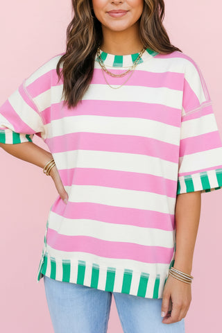 Color Block Striped Oversized Tee