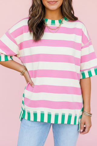 Color Block Striped Oversized Tee