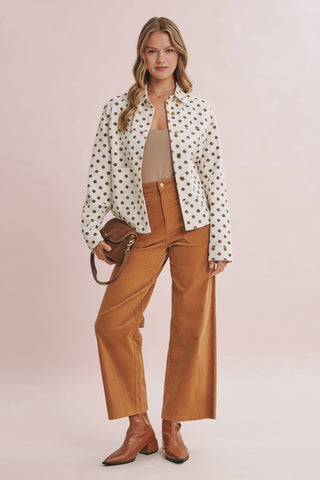 High Rise Wide Leg Stretch Corduroy Patch Pants