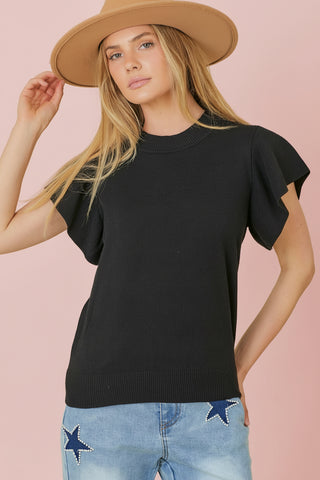 Ruffle Sleeve Solid Sweater