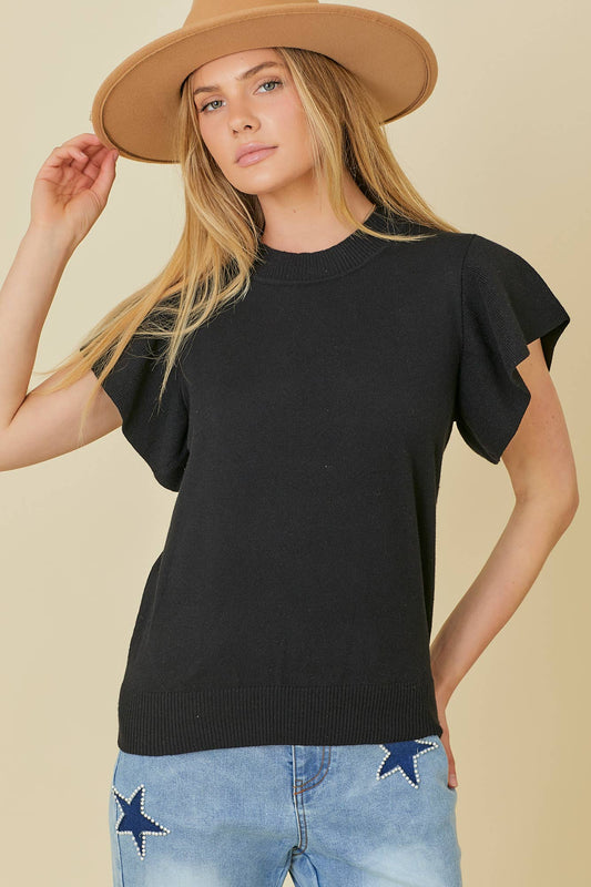 Ruffle Sleeve Solid Sweater