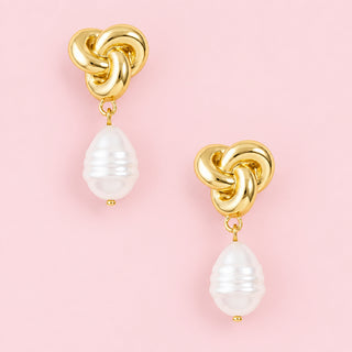 Love Knot Post With Baroque Pearl Drop Earrings
