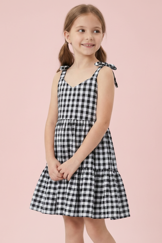 Mommy & Me Gingham Print Tie Shoulder Ruffle Babydoll Dress