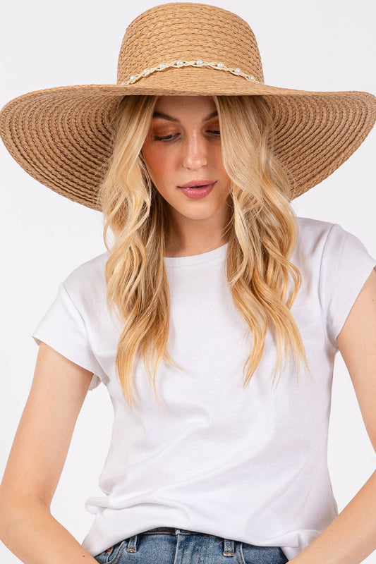 Braided Pearl Band Floppy Sun Hat