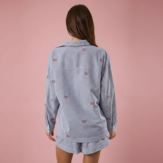 Stripe Flag Embro Oversized Button Down Shirt