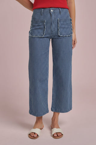 Women's Mid Rise Wide Leg Stripe Denim Jeans