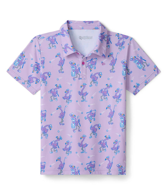 Flamingo Fiasco Kid's Golf Polo - Fun Youth Polo Shirt