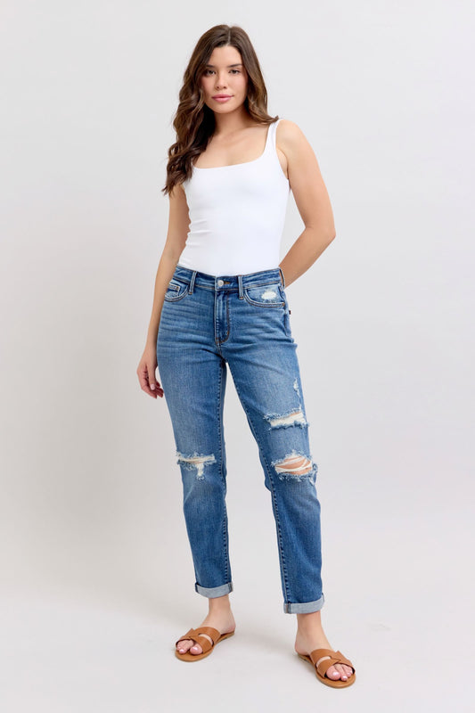 Judy Blue Mid-Rise Vintage Wash Boyfriend Jeans