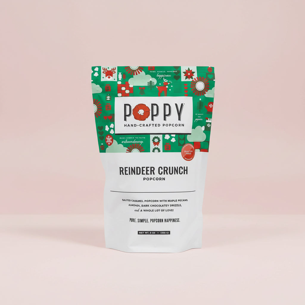 Poppy Reindeer Crunch Holiday Popcorn – Salted Caramel & Chocolate Drizzle