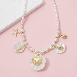 Pearl Shell Starfish Charms Pendant Necklace
