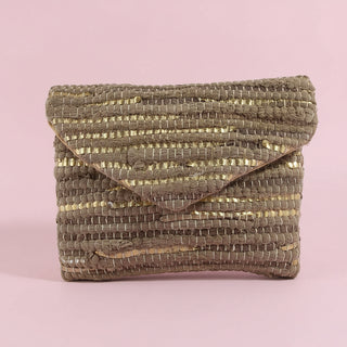 Artisan Woven Metallic Thread Envelope Clutch