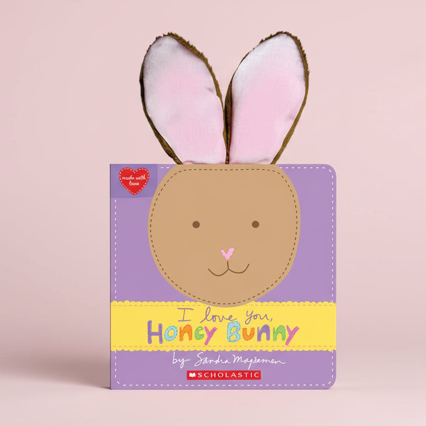 Book cover of 'I Love You, Honey Bunny' with a bunny face and purple background