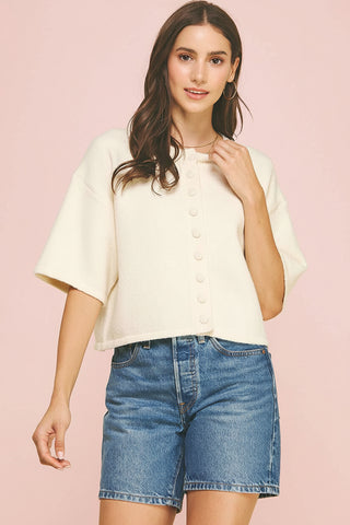 Women's Button-Down Short Sleeve Textured Knit Sweater