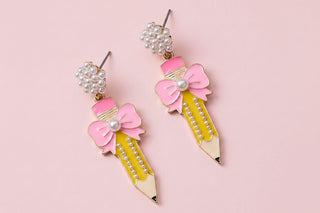 Pencil and Bow Pearl Earrings