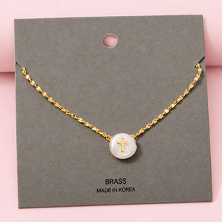 Cross On Pearl Pendant Chain Necklace