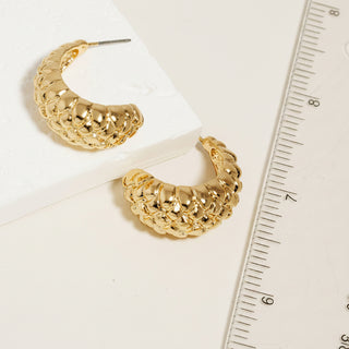 Metallic Textured C Hoop Earrings