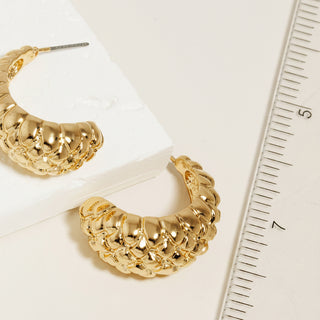 Metallic Textured C Hoop Earrings