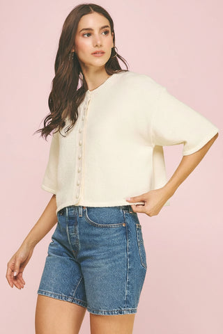 Women's Button-Down Short Sleeve Textured Knit Sweater
