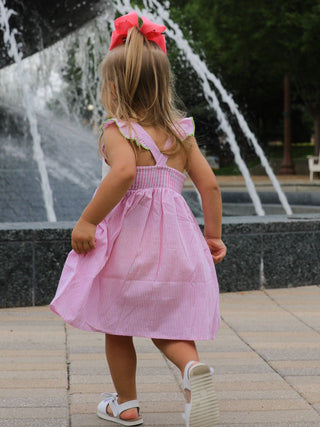 Turtle Smocked Pink Stripe Ruffle Dress