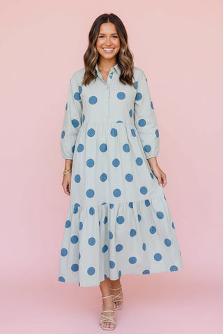 Polka Dot Button-Front Casual Shift Midi Dress