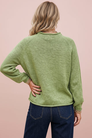 Women's Marine Fish Pattern Raw Edge Loose Knit Sweater