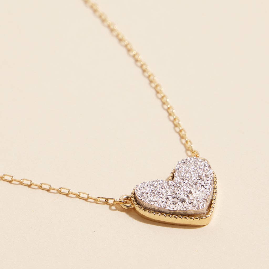 Heart Druzy Stone Charm Short Necklace