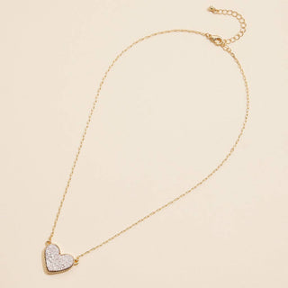 Heart Druzy Stone Charm Short Necklace