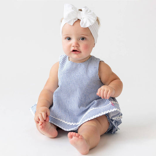 Baby Girls Classic Blue Seersucker Ric Rac Swing Top & Bloomer Set