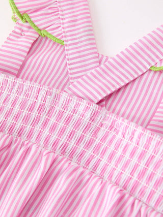 Turtle Smocked Pink Stripe Ruffle Romper