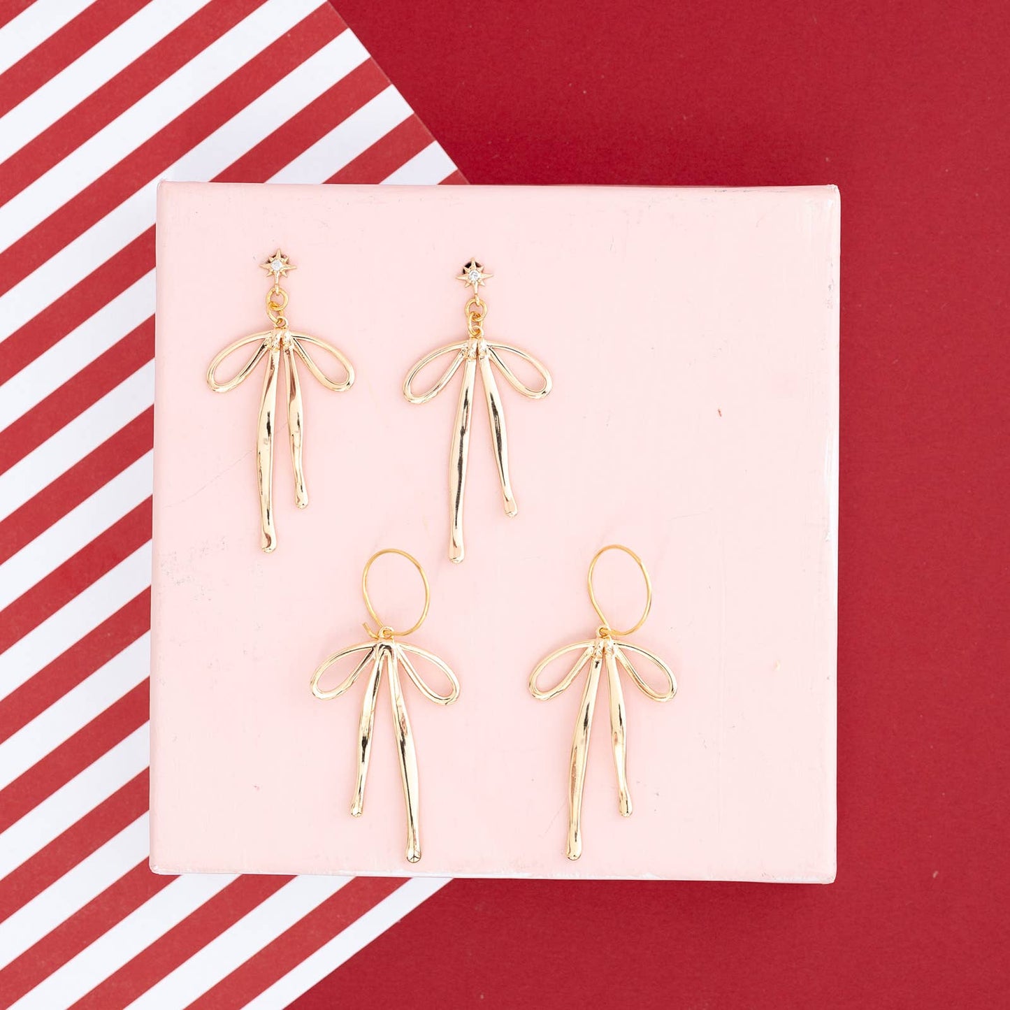 Bow Ribbon Huggie Hoop Earring Dangle Whimsical gift giving