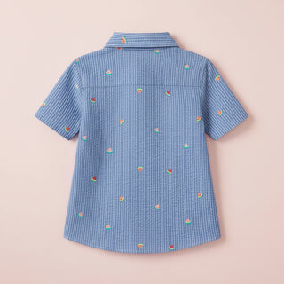 Boys&nbsp;Navy Watermelon Seersucker &amp; Coral Short Se