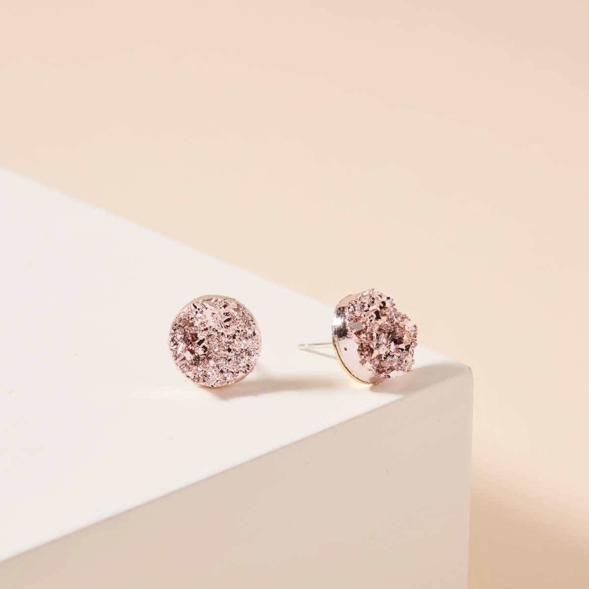 Metallic Druzy Stone Round Stud Earrings
