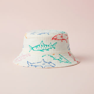 Baby Sleeveless Shark Henley Romper & Bucket Hat Set