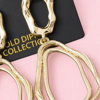 Gold Dipped Open Teardrop Hoop Drop Earrings