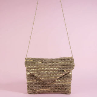 Artisan Woven Metallic Thread Envelope Clutch