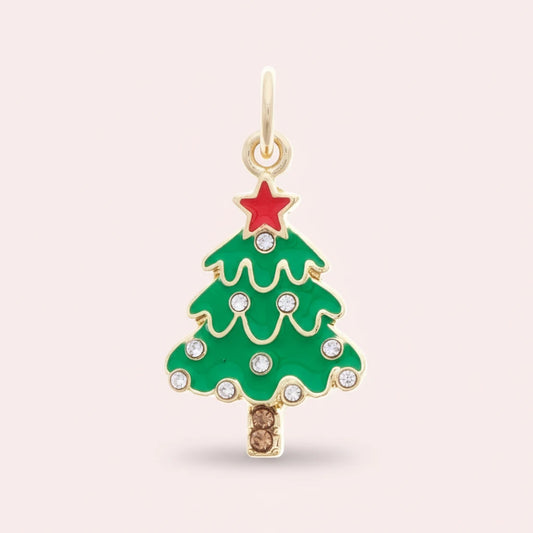 Rhinestone Enamel Christmas Tree Charm in Green