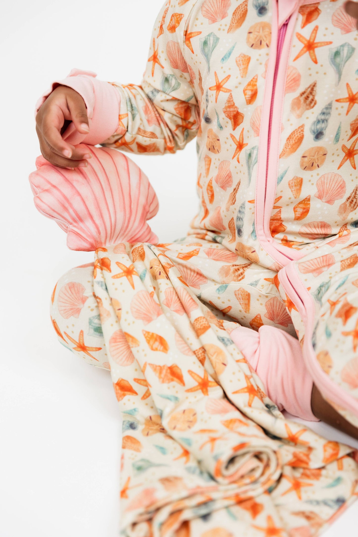 Sandy Seashells Beachy Bamboo Convertible Baby Pajamas