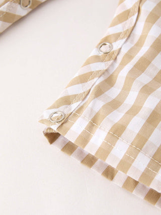 Fall Thanksgiving Apricot Plaid Smocked Baby Boys Romper