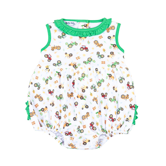 Tractor Time Printed Ruffle Sleeveless Bubble