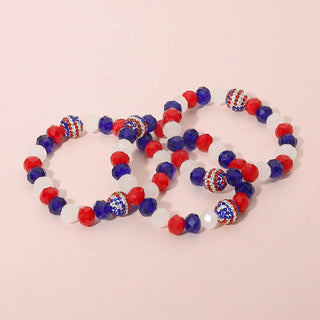 Patriotic Crystal Beaded Stretch Bracelet